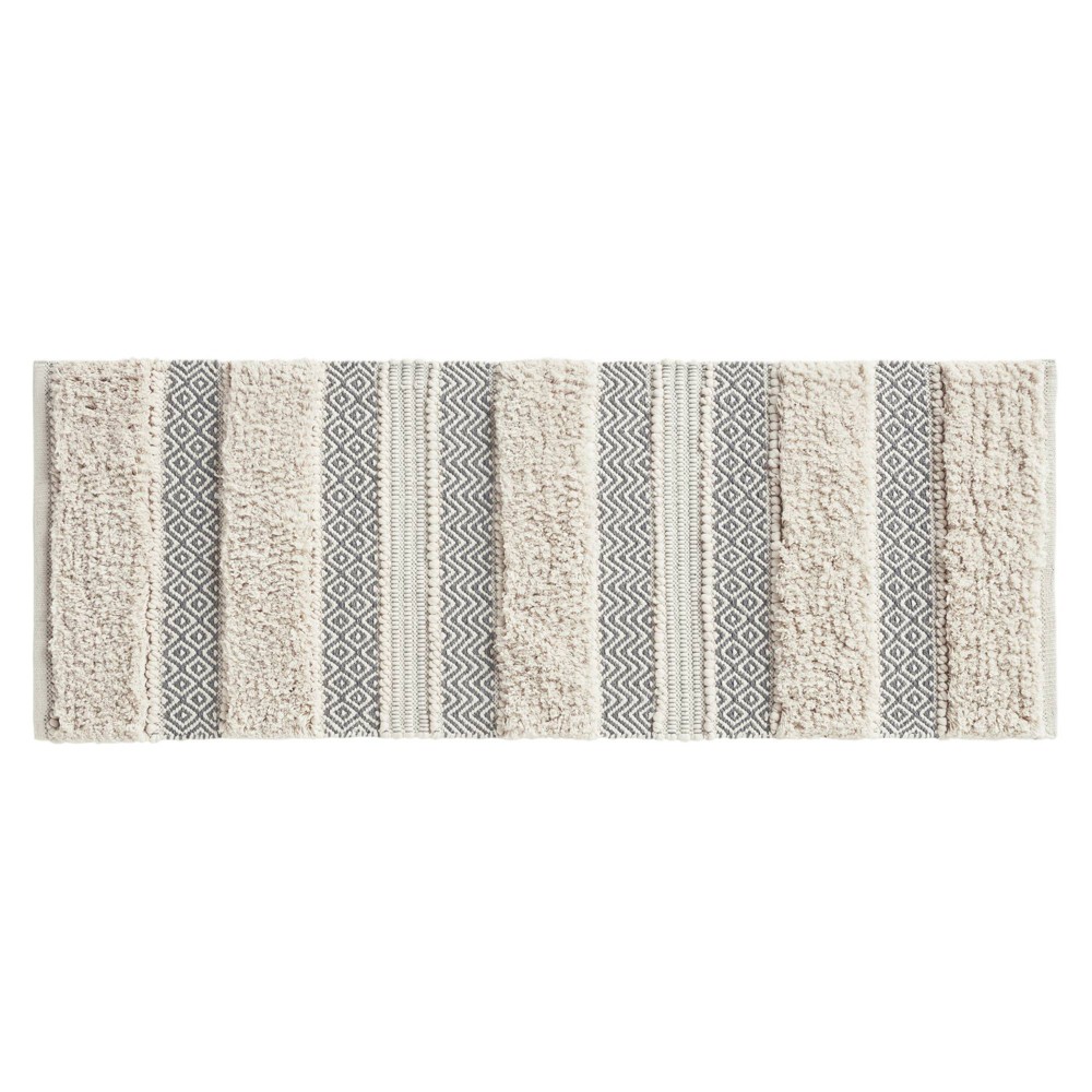 Photos - Bath Mat 22"x58" Asher Woven Textured Striped Bath Rug Gray - Ink+Ivy: Cotton Polye