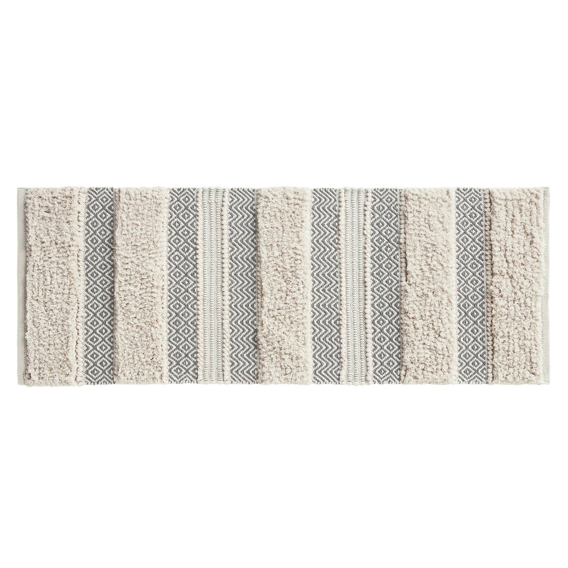 22"x58" Asher Woven Textured Striped Bath Rug Gray - Ink+Ivy: Cotton Polyester Blend, Machine Washable, Medium Pile