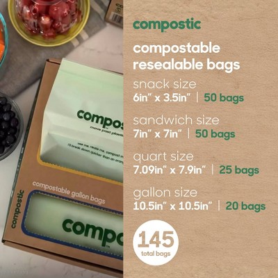 Compostic 100% Compostable Food Storage Bags Variety Pack - 145ct