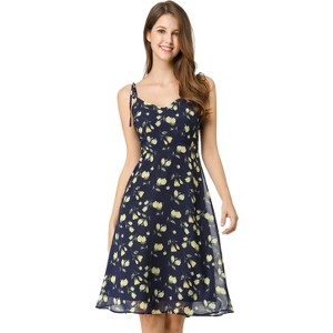Allegra K Women's Summer Spaghetti Strap Smocked Floral A-Line Sundresses - 1 of 4