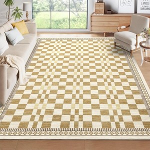 Washable Runner Rug for Kitchen, Bathroom, Non-Slip, Low Pile, Stain-Resistant, Abstract Checkered Carpet, Entryway, Laundry. - 1 of 4