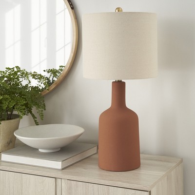 22" Terracotta Ceramic Table Lamp with White Shade