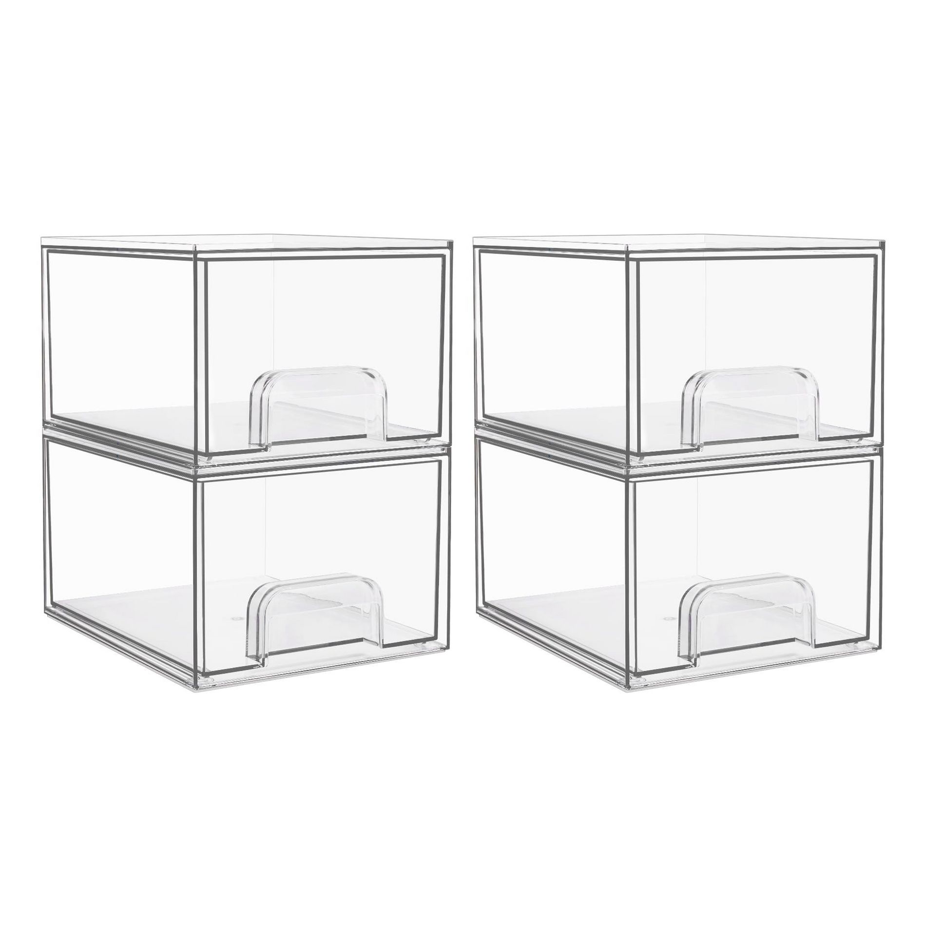 Aoibox Clear Stackable Acrylic Storage Drawers 4 Pack Plastic Organizer Bins for Bathroom Vanity Pantry Kitchen Cabinet