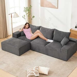 GustoWave 110" Modular Sectional Couches for Living Room, Cloud Corduroy 3-Seater Boneless Couch with Chaise, No Assembly Required - 1 of 4