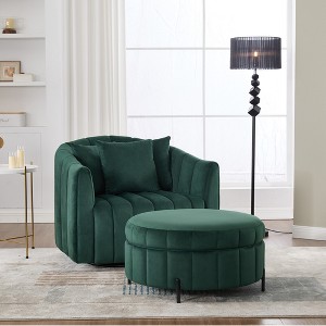 Velvet Oversized Swivel Accent Barrel Chair with Ottoman and 3 Pillows with Storage for Living Room, Bedroom, Lounge - 1 of 4