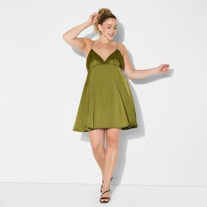 Women's Satin Mini Slip Dress - Wild Fable™ Olive Green - 1 of 3