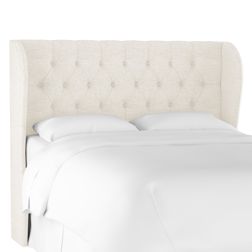 Photos - Bed Frame Skyline Furniture King Tufted Wingback Headboard Off White Linen: Padded,