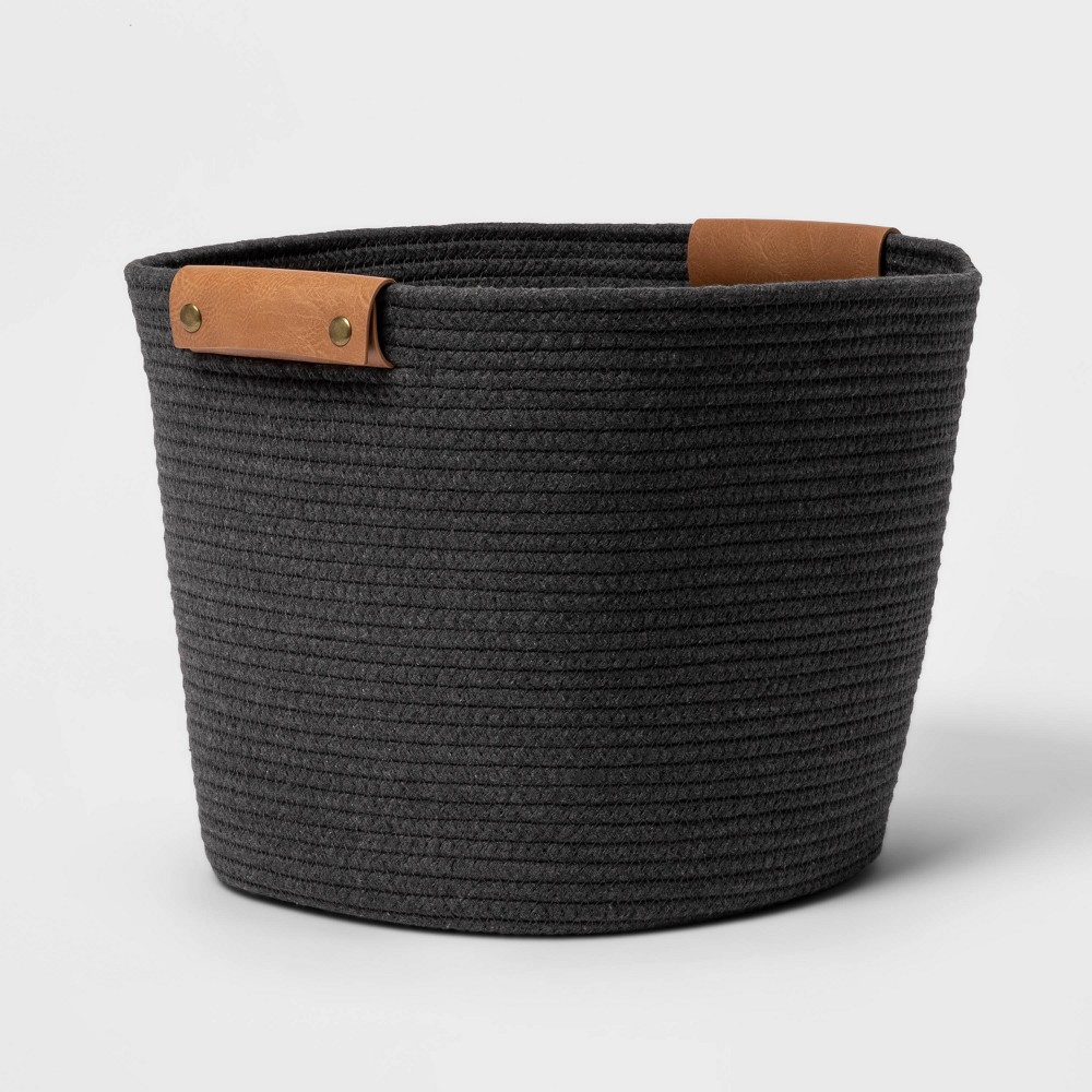 13" Decorative Coiled Rope Basket Gray Charcoal - Brightroom