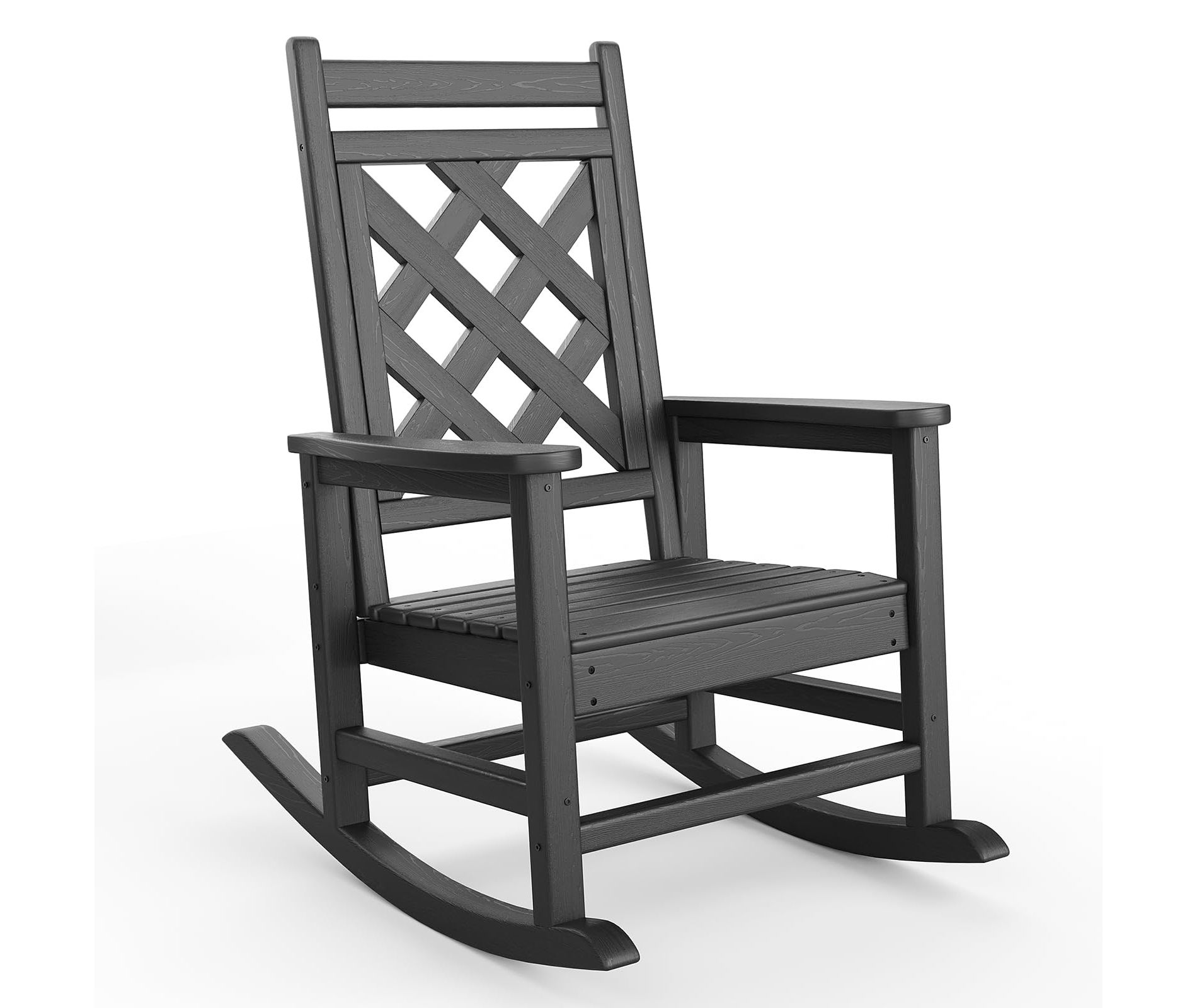 Outdoor Rocking Chair, HDPE Weather Resistant Patio Rocking Chair Porch Rocker with Wood Texture & 380 LBS Support for Deck, Pool, Backyard