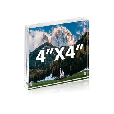 BP4U Acrylic Picture Frames, Double-Sided Magnetic, Clear Frameless Freestanding Desktop Photo Frame for Home/Office Tabletop Display