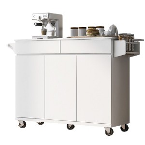 Rolling Kitchen Island With Drop Leaf Breakfast Bar, Mobile Kitchen Island With 2 Drawers, Towel & Spice Rack, Hidden Handle - 1 of 4