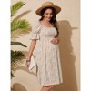Women's Fashion Maternity Dress Floral Short Sleeves Square Neck Dress Smocked Midi Dress for Babyshower Photography - 2 of 4