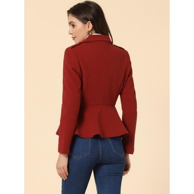 Allegra K Women's Elegant Lapel Blazer Long Sleeve Button Ruffle Hem Work Short Coat Jacket Burgundy Small — фото 3