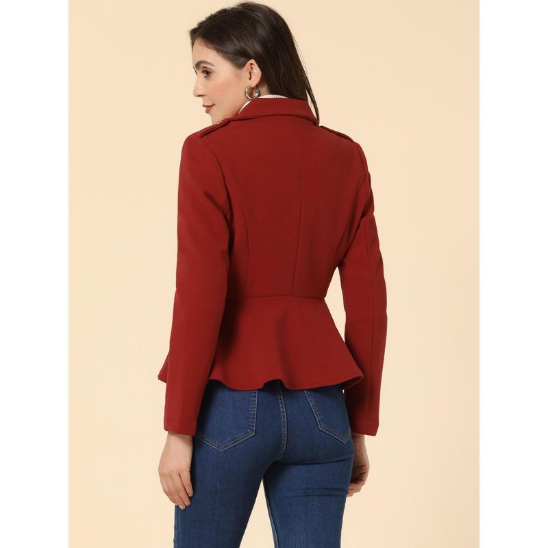Allegra K Women's Elegant Lapel Blazer Long Sleeve Button Ruffle Hem Work Short Coat Jacket, 3 of 6