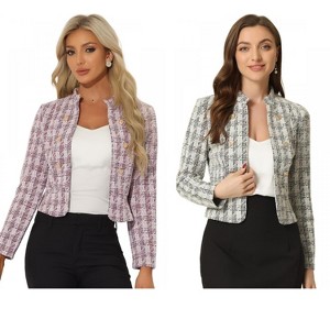 INSPIRE CHIC Women's Tweed Stand Collar Business Open Front Cropped Jacket 2 Packs - 1 of 4