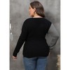 Coolmee Women Plus Size Sexy Pearl Contrast Color Stitching Long Sleeve Cross Deep V Neck Beaded Sweater Top - 4 of 4