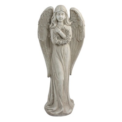 Northlight 22" Peaceful Angel Holding a Floral Wreath Outdoor Garden Statue