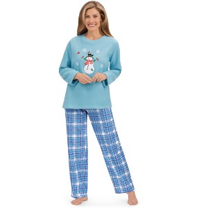 Collections Etc Snowman With Friends Fleece Pj Set - 1 of 4