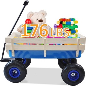 BEAFUP All-Terrain Kids Wagon with Removable Wooden Side Panels & Foldable Handle 10Inch Pneumatic Tires,176 lb Capacity,for Gardening,Shopping - 1 of 4