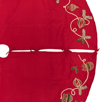 72" Red Velvet Beaded Christmas Tree Skirt with Sequins and Jewels