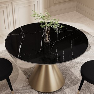 Modern Round Dining Table 47'' Circle Faux Marble Top Kitchen Table with Gold Luxury Cone Pedestal for Dining Room, Home Kitchen, Bistro-Morden Fort - 1 of 4