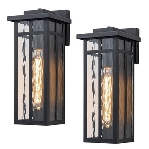 C Cattleya 2-Pack Matte Black Outdoor Wall Lights with Water Ripple Glass - 1 of 4