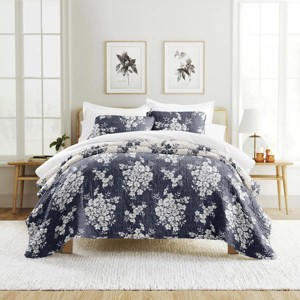 FIONECA Quilt Set- Lightweight - All Season Quilted Coverlet - Distressed Bouquet - 1 of 4