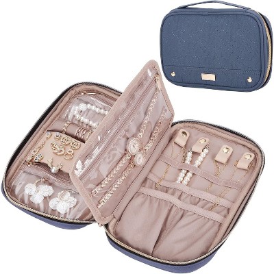 Travel Jewelry Case, Holiday Organizer for Necklaces, Earrings, Rings, Bracelets, Watch, Pink