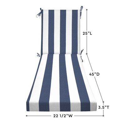 Cabana Stripe Blue & White Polyester Outdoor Chaise Lounge Cushion