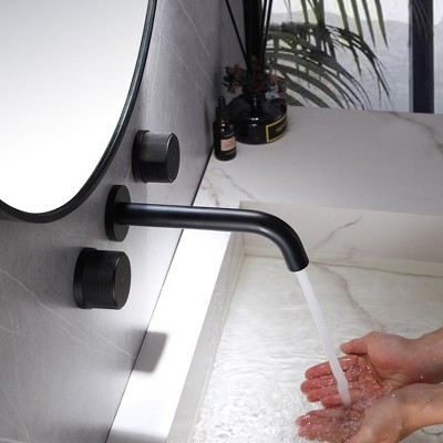Matte Black Wall-Mount Two-Handle Bathroom Faucet