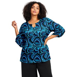 Avenue Women's Plus Size Keyhole Hardware Top - 1 of 4