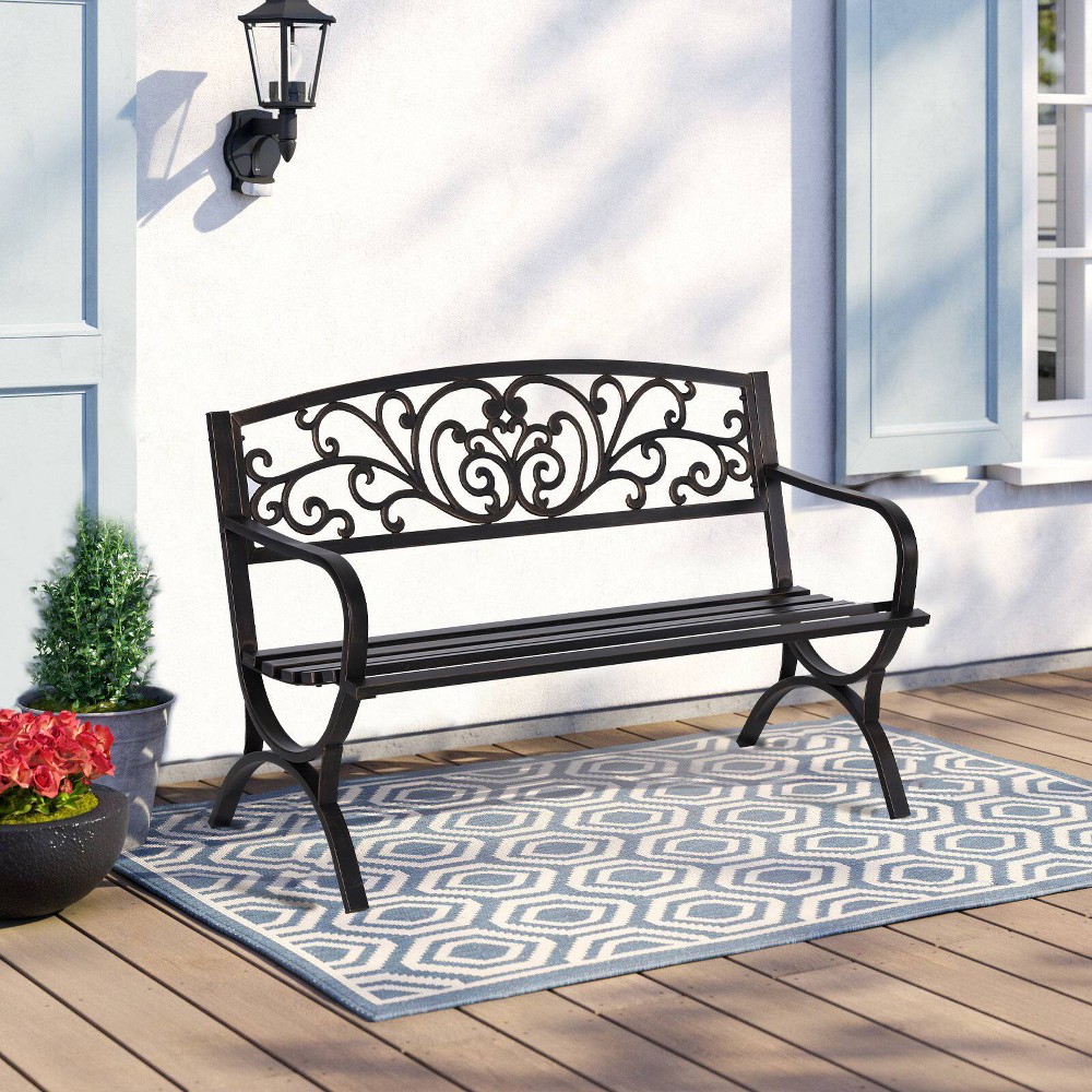 Two Seat Steel Porch Swing with Apple Shaped Back - Captiva Designs
