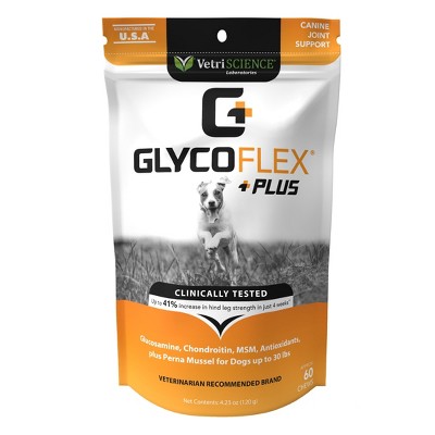 VetriScience GlycoFlex Plus Small Breed Maximum Hip & Joint Supplement for Dogs with Glucosamine Chondroitin and MSM, 60 Chews