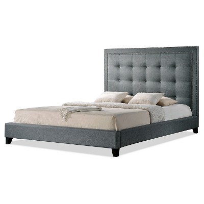 King Hirst Platform Bed Gray - Baxton Studio: Hardwood Frame, No Box Spring Needed, Adult Assembly