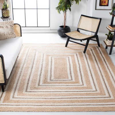 Ivory and Natural Geometric Flat Woven Cowhide Rug, 6' x 9'