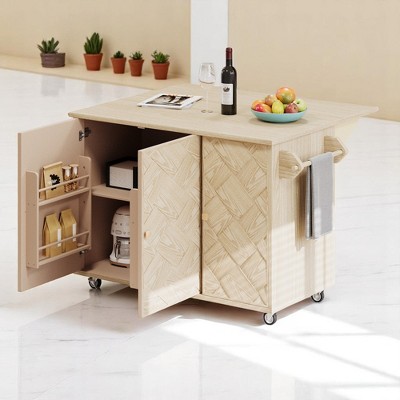 51.2" Kitchen Island Cart with Drop Leaf, Storage Cabinet, Adjustable Shelves, Rolling Kitchen Island on Lockable Wheels,Kitchen and Dining Cabinets