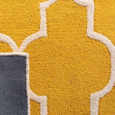 Handmade Gold and Ivory Tufted Wool Square Rug