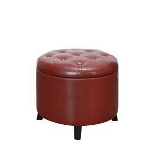 Round Ottoman Burgundy Faux Leather - Breighton Home