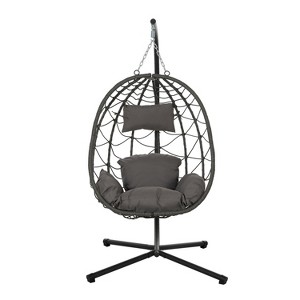 Maggift Patio Accent Chairs, Hanging Basket Egg Chair with Stand, Indoor and Outdoor Swing Chair with Soft Cushion, Black, 39.3"*37"*74.8" - 1 of 4