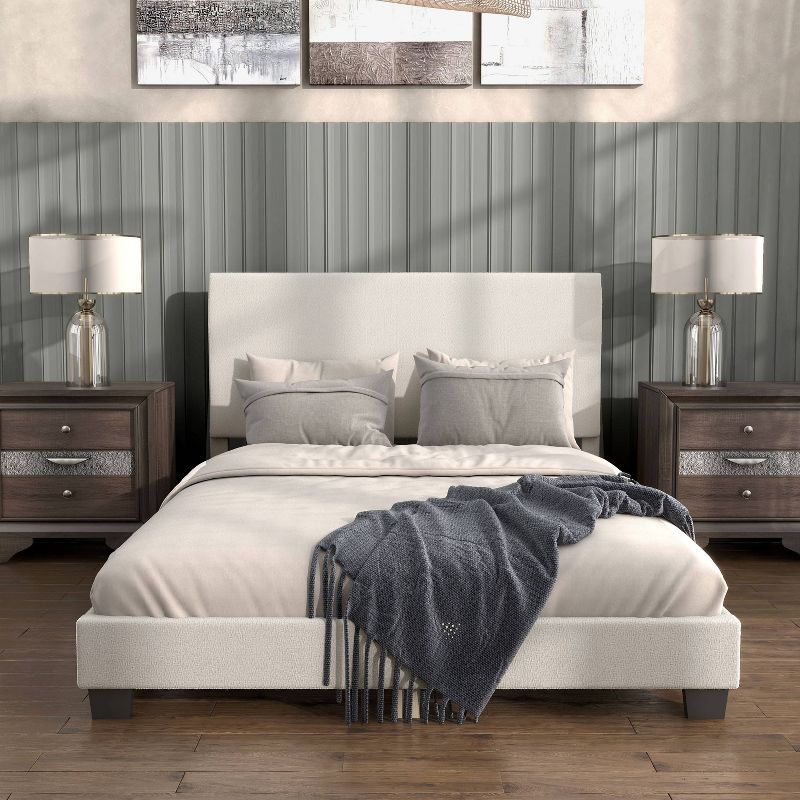 24/7 Shop At Home Queen Heartwild Modern Boucle Upholstered Standard Platform Bed White, 3 of 20