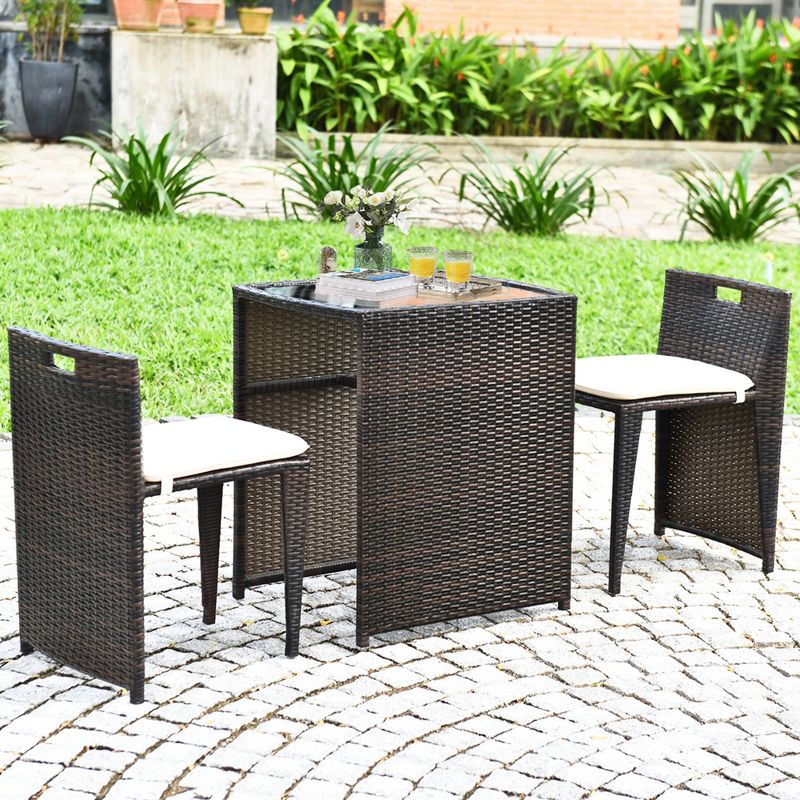Tangkula 3 PCS Cushioned Wicker Patio Furniture Set Seat Sofa Outdoor No Assembly Brown, 4 of 10