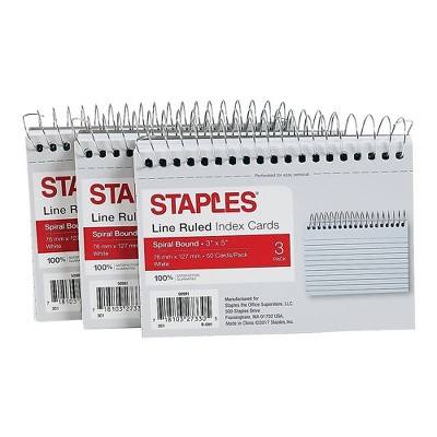 Staples 3" x 5" Line Ruled White Spiral-Bound Index Cards 3/Pack (50991) TR50991