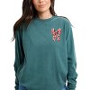 Christmas Bow Quilted Print - Women's Garment Dyed Long Sleeve Graphic T-Shirt - 2 of 4