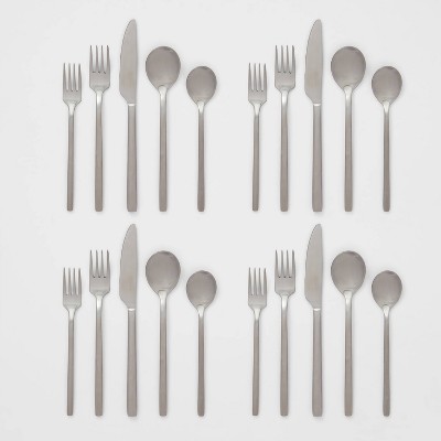 20pc Ashby Flatware Set Silver - Threshold™: Stainless Steel Silverware, Service for 4, Forks Spoons Knives Set missing accessories