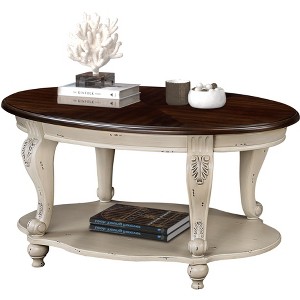 42inoval wood coffee table for Living Room, 2-Tier Solid Wood Cocktail Table with Open Storage Shelf, Easy Assembly, Beige and Espresso Top - 1 of 1