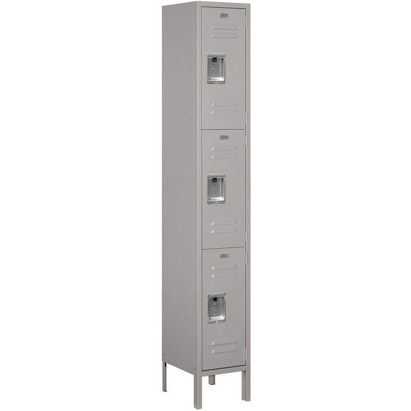 Salsbury Industries Assembled 3-Tier Standard Metal Locker with One Wide Storage Unit, 6-Feet High by 12-Inch Deep, Gray, 1 of 4