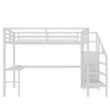 Full/Queen Metal Loft Bed with L-Shaped Desk & USB, Loft Bed Frame with Wardrobe, Adjustable Shelf & LED Lights, Black/Off-White - ModernLuxe - 4 of 4