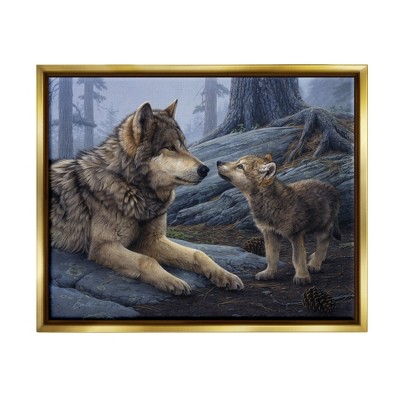 Stupell Industries Wolf & Cub Woodland Forest Framed Canvas