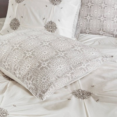 Gray Cotton Reversible King Embroidered Comforter Set