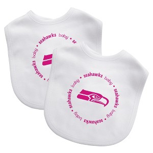 BabyFanatic Officially Licensed Pink Unisex Cotton Baby Bibs 2 Pack -  NFL Seattle Seahawks - 1 of 3